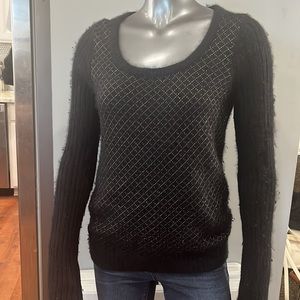 Marc By Marc Jacobs Black Nylon Angora Knit Sweater with Silver Metallic Argyle